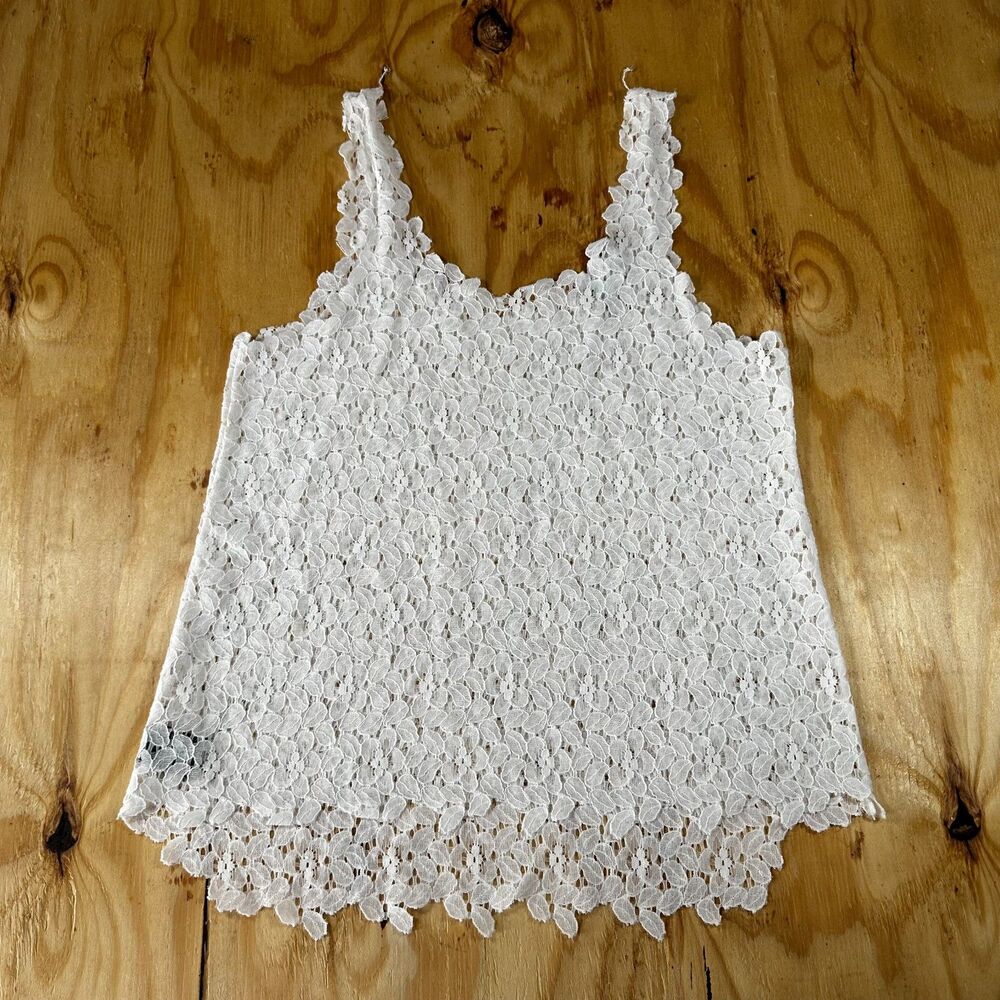 Isda & Co White Floral Lace Tank Top Small